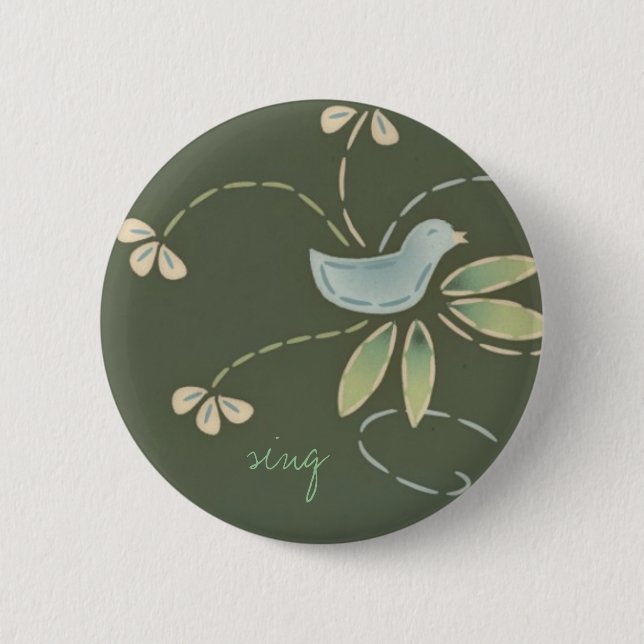 Badge Rond 5 Cm l'oiseau heureux de jour, chantent (Devant)