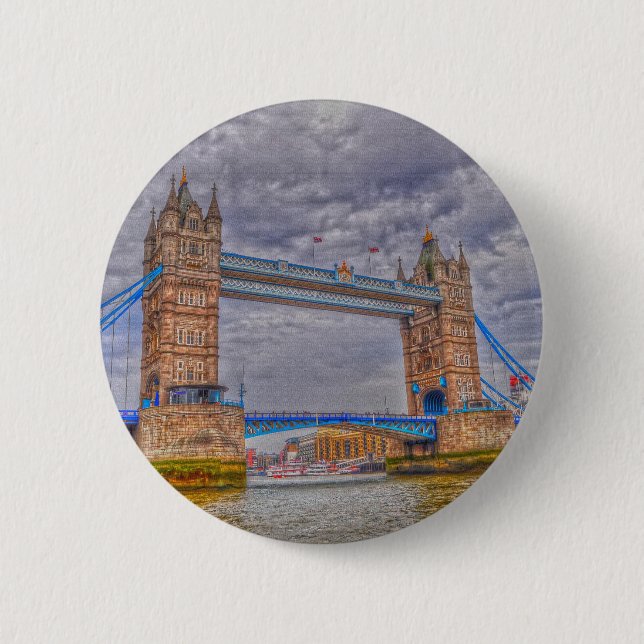 Badge Rond 5 Cm Londres, Angleterre Tower Bridge & Thames River (Devant)