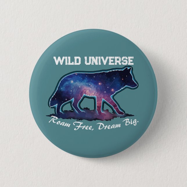 Badge Rond 5 Cm Lone Galaxy Wolf Silhouette (wild universe) (Devant)