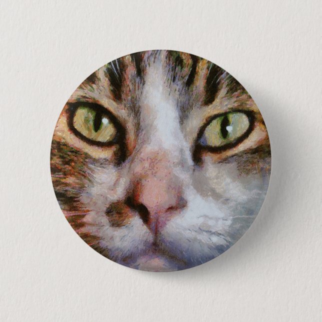 Badge Rond 5 Cm Long Haied Tabby Chat Fermer Portrait (Devant)