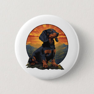 Badge Rond 5 Cm Long Haired Dachshund amoureux de animal retro vin