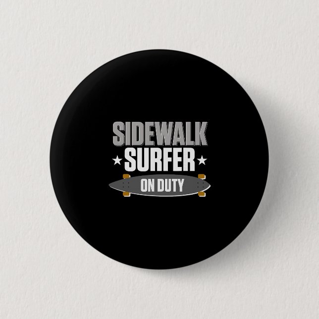 Badge Rond 5 Cm Longboarding Surfant sur Trottoir Long Surfboard L (Devant)