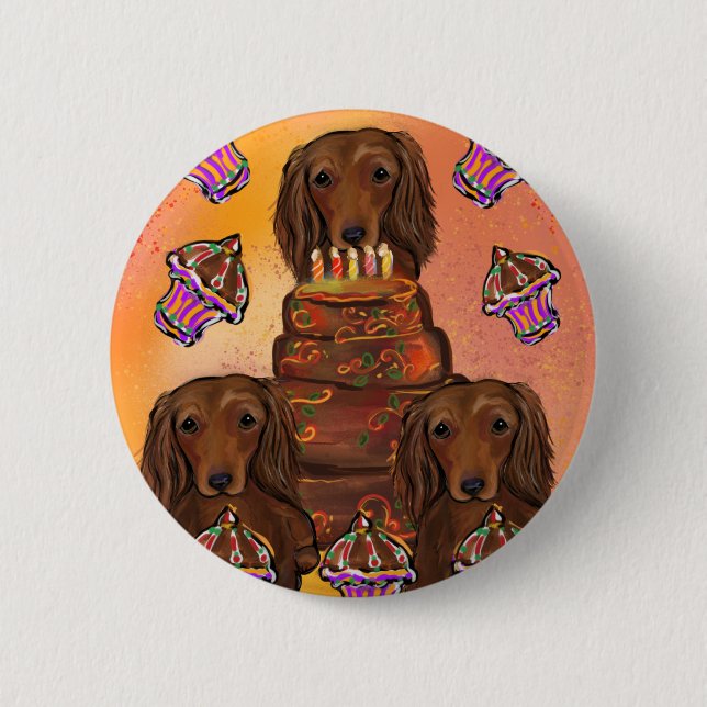 Badge Rond 5 Cm Longs Dachshunds rouges (Devant)