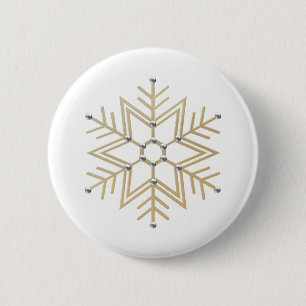 Badge Rond 5 Cm Look 3-D 2-Silver et Gold Snowflake