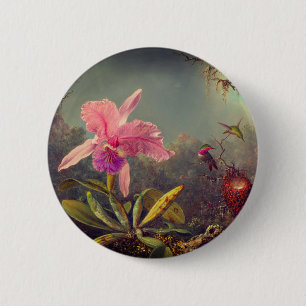 Badge Rond 5 Cm L'orchidée de Cattleya et trois colibris Heade