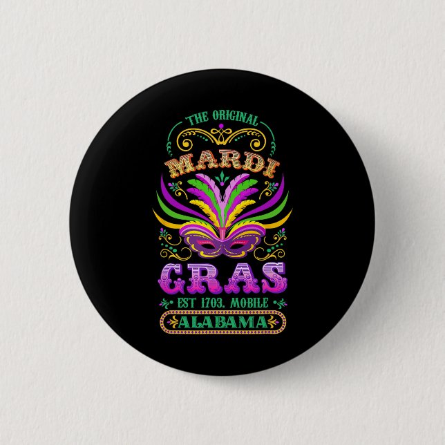 Badge Rond 5 Cm L'original Mardi Gras Mobile Alabyma 1703 (Devant)