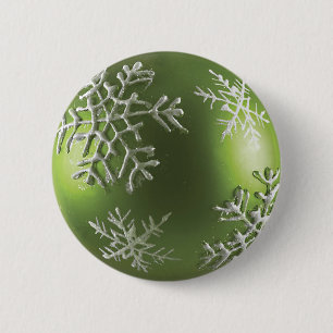 Badge Rond 5 Cm L'ornement vert aux flocons de neige
