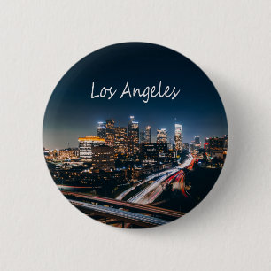 Badge Rond 5 Cm Los Angeles California City Skyline la nuit