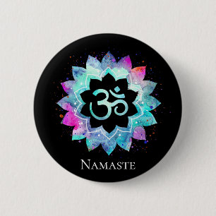 Badge Rond 5 Cm *~* Lotus AUM OM Symbole Aquarelle Mandala