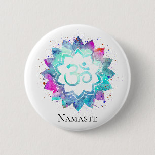 Badge Rond 5 Cm *~* Lotus AUM OM Symbole Aquarelle Mandala
