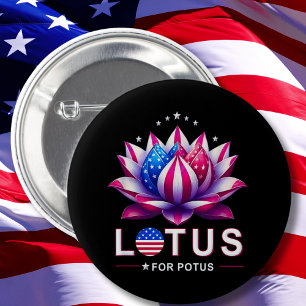 Badge Rond 5 Cm Lotus pour Potus Kamala Harris tendance Lotus Potu