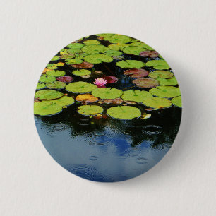Badge Rond 5 Cm Lotus rose en pluie