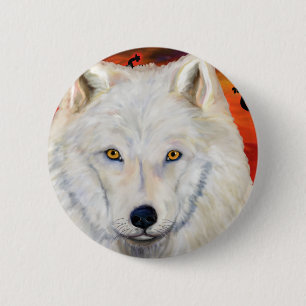 Badge Rond 5 Cm Loup blanc Kokopelli