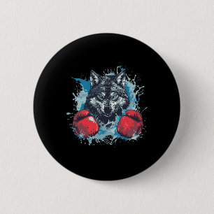 Badge Rond 5 Cm Loup boxeur avec gants de boxe Kickboxing Drôle Bo