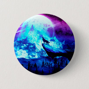 Badge Rond 5 Cm Loup coloré hurlant