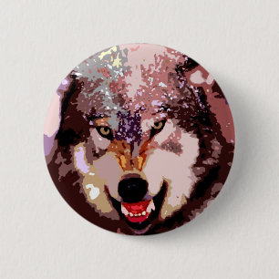 Badge Rond 5 Cm Loup dans la neige