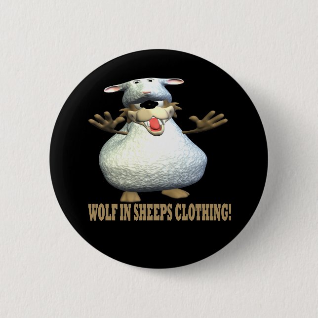 Badge Rond 5 Cm Loup dans l'habillement de moutons (Devant)