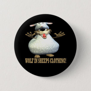 Badge Rond 5 Cm Loup dans l'habillement de moutons