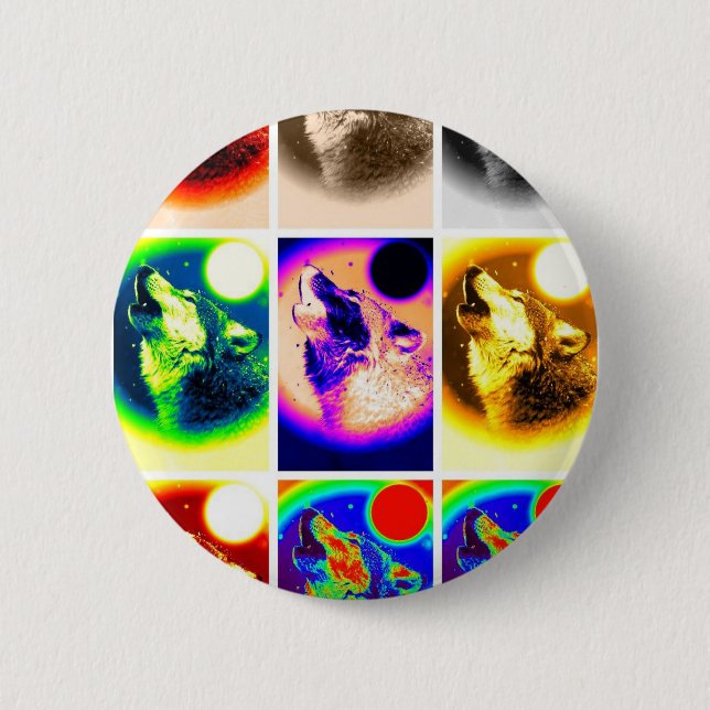 Badge Rond 5 Cm Loup d'art pop (Devant)