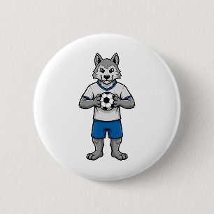 Badge Rond 5 Cm Loup de football mignon joueur de foot animalier s
