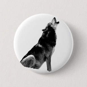 Badge Rond 5 Cm Loup de Howling blanc noir