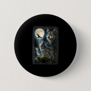 Badge Rond 5 Cm Loup de la nature forêt arbres loups animal sauvag