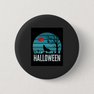 Badge Rond 5 Cm Loup d'Halloween Cimetière Lune Vecteur
