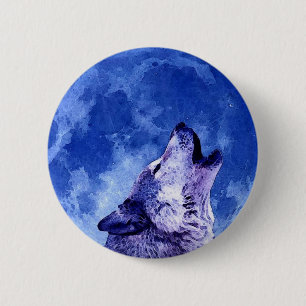 Badge Rond 5 Cm Loup d'hurlement à la lune