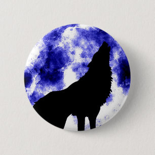 Badge Rond 5 Cm Loup d'hurlement à la lune