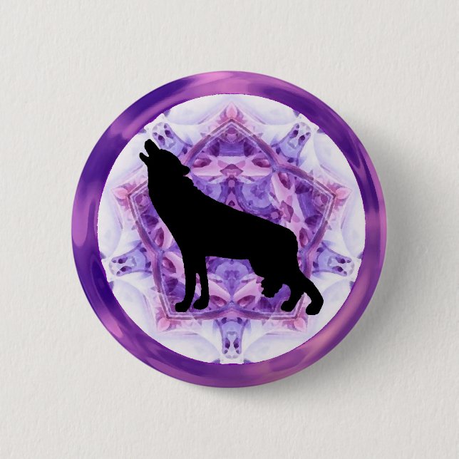 Badge Rond 5 Cm Loup d'hurlement de kaléidoscope (Devant)