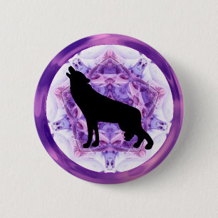 Badge Rond 5 Cm Loup d'hurlement de kaléidoscope