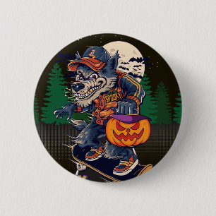 BADGE ROND 5 CM LOUP EN HALLOWEEN BOUTON
