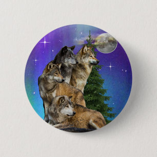 Badge Rond 5 Cm Loup et lune