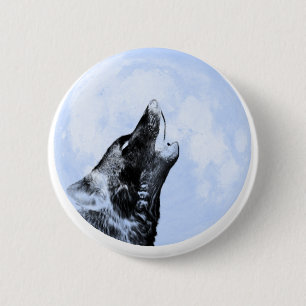 Badge Rond 5 Cm Loup fantôme hurlant sur la lune