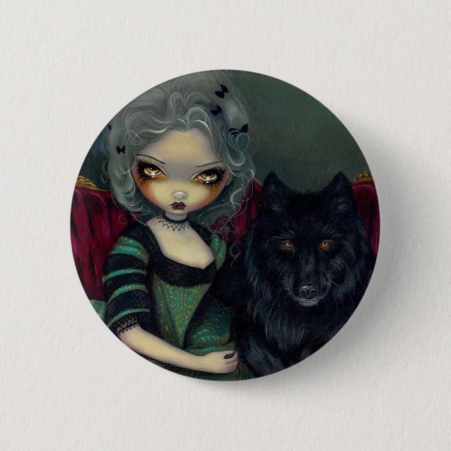 Badge Rond 5 Cm "Loup-Garou : " Bouton Noir (Devant)