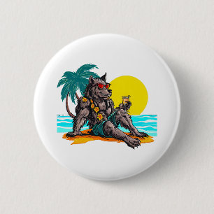 Badge Rond 5 Cm loup-garou en vacances