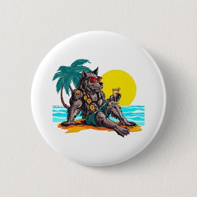 Badge Rond 5 Cm loup-garou en vacances (Devant)