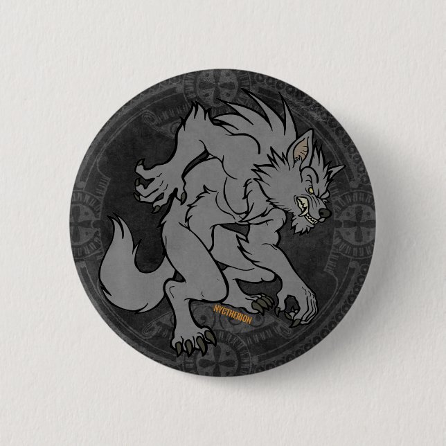 Badge Rond 5 Cm Loup-garou gris (Devant)
