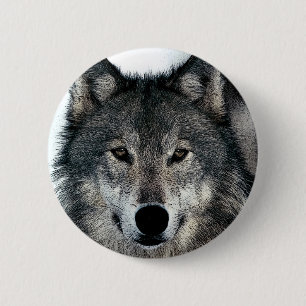 Badge Rond 5 Cm Loup gris