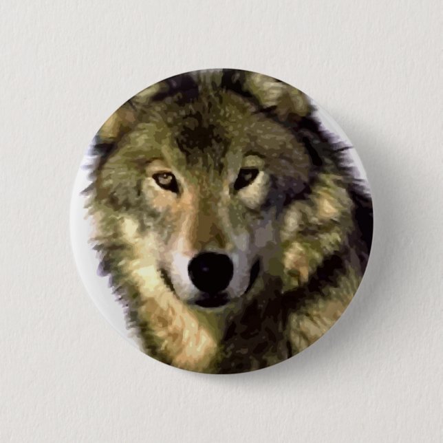 Badge Rond 5 Cm Loup gris (Devant)