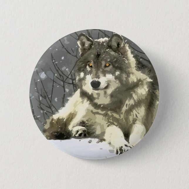 Badge Rond 5 Cm Loup gris (Devant)