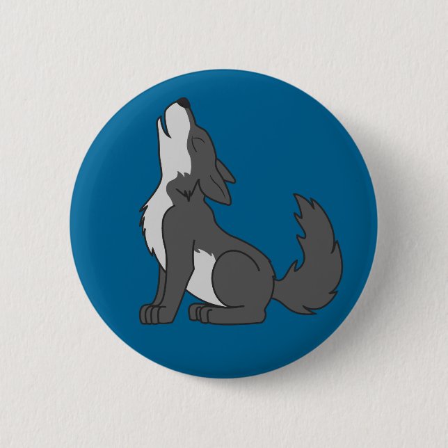 Badge Rond 5 Cm Loup gris d'hurlement avec les inscriptions (Devant)