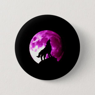 Badge Rond 5 Cm Loup hurlant à la lune