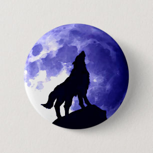 Badge Rond 5 Cm Loup hurlant à la lune