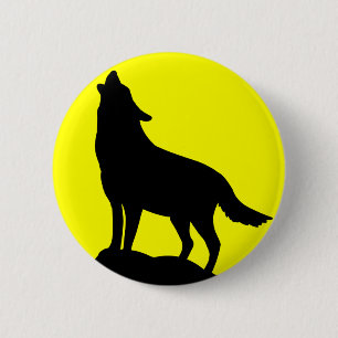 Badge Rond 5 Cm Loup hurlant à la lune