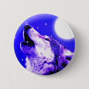 Badge Rond 5 Cm Loup hurlant à la lune