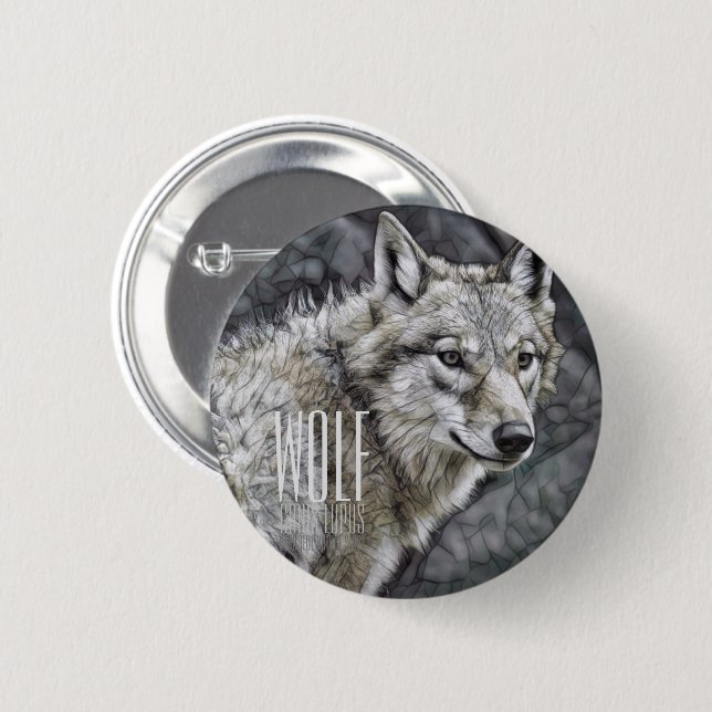 Badge Rond 5 Cm Loup [Insigne rond d'étui] (Devant & derrière)