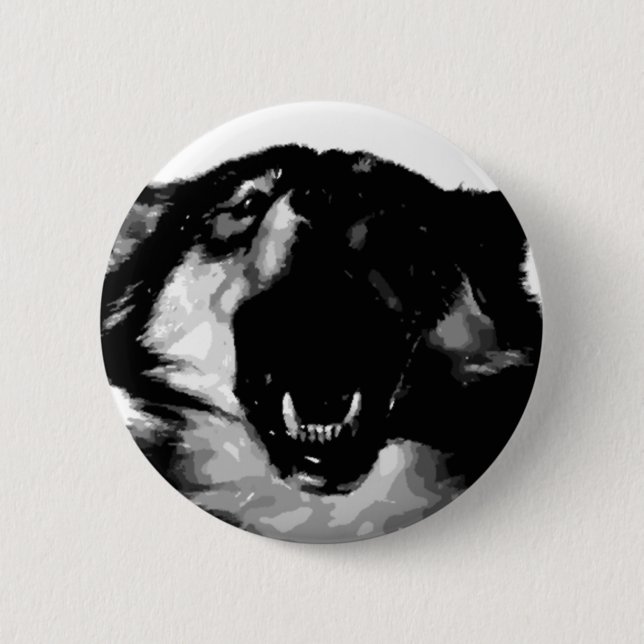 Badge Rond 5 Cm Loup noir et blanc (Devant)