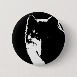 Badge Rond 5 Cm Loup noir et blanc
