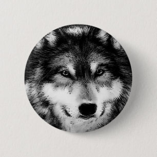 Badge Rond 5 Cm Loup noir et blanc